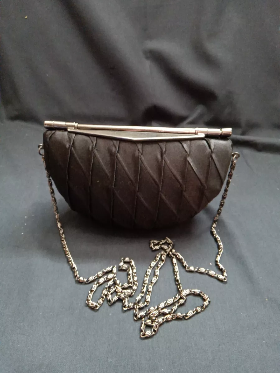 Unique Vintage Black Hard Shell Handbag Purse Chain Strap Fun