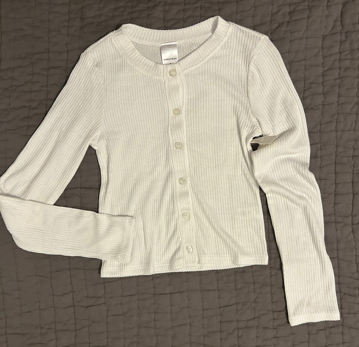 New Nordstrom White Cardigan Girl's S 7/8 Sweater Long Sleeve
