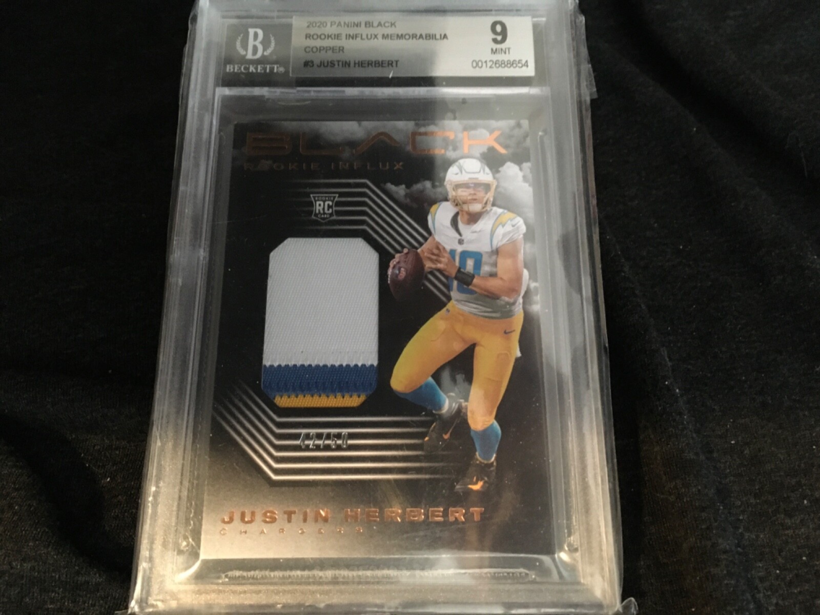 Justin Herbert Panini Black Rookie Influx Memorabilia #RI3 Copper