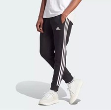 Adidas Men's Essentials Fleece 3-Stripes Tapered Cuff Pants - Black / White M  