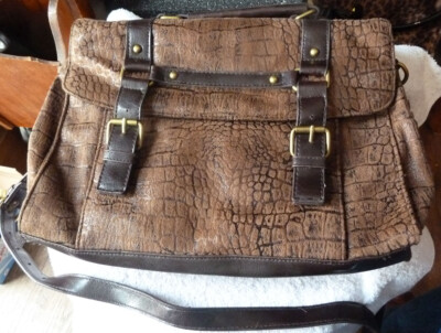 Black Rivet Messenger Bag Faux Alligator Look