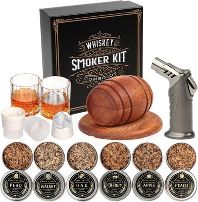 Whiskey Smoker Kit with Torch6 Flavors Wood Chips 2 Glasses 2 Ice Ball MoldsC...