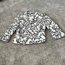 BOHO CHIC Size 6 Black White Blazer 100 Linen suit jacket Lightweight Career