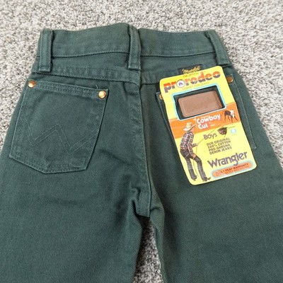 VTG Wrangler Jeans Boys 7 Green Denim Cowboy Cut Western Pro Rodeo 80s 90s USA