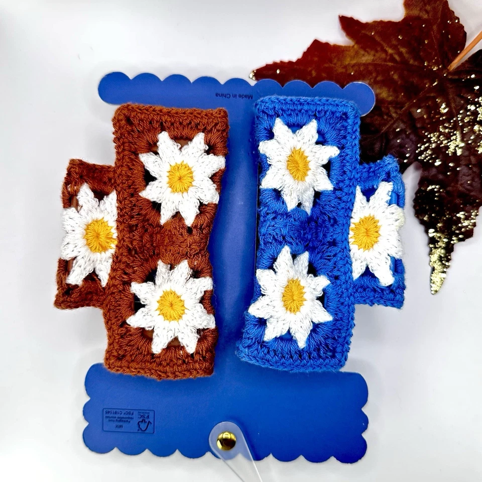 Juego de pinzas para el cabello hechas a mano de ganchillo margarita boho chic accesorios para el cabello para mujeres niñas Foto 3 de 4