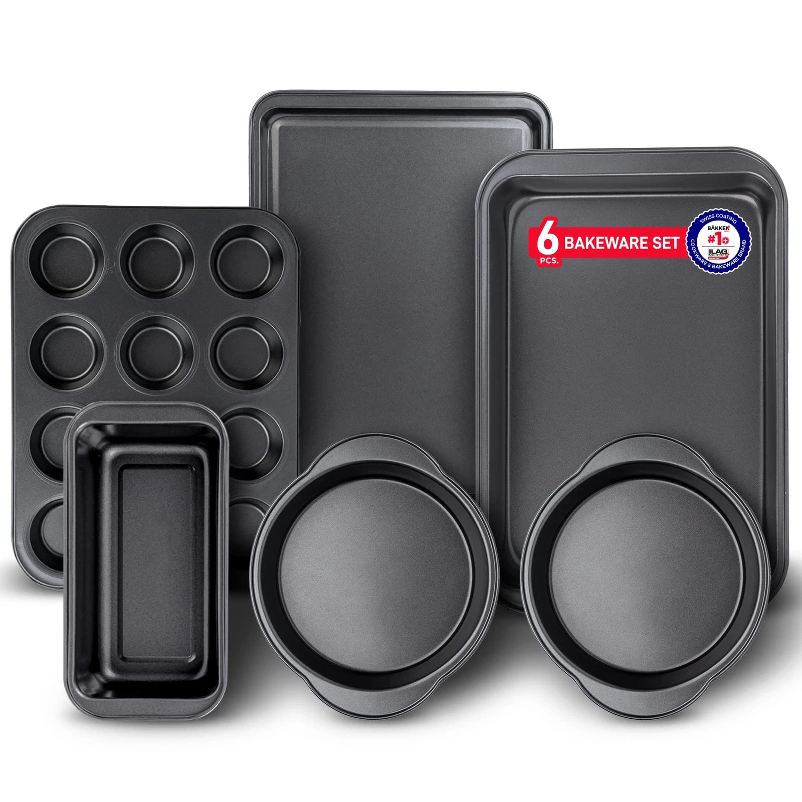 Premium 6 Piece Nonstick Bakeware Set Black Carbon Steel Kitchen Baking Set