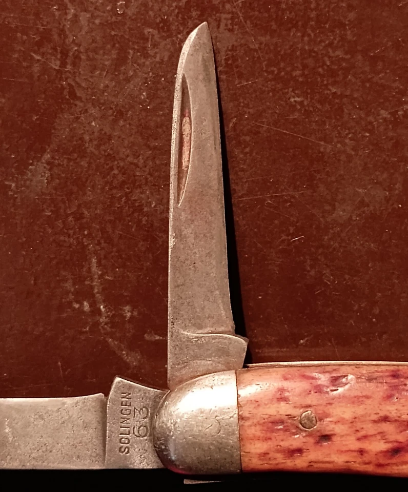 F.A. BOWER Imp. Cuchillo de 3 hojas Co. Solingen #63 hueso jigged rojo Foto 3 de 4