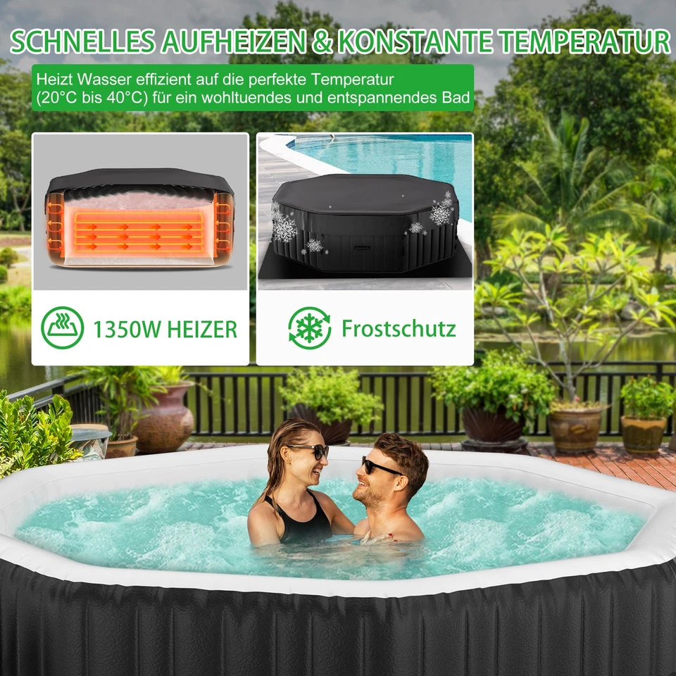 Begonia.K Achteck Whirlpool Pool 6 Personen 195cm 130 Massagedüsen 910 L 1800W - Bild 3 von 4