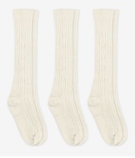 Jefferies Socks Girls M 12-6 Classic Cable Knee High Socks 3 Pair Ivory