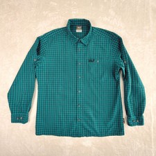 Jack Wolfskin Shirt Mens L Blue Check Long Sleeve Outdoor Roll Tab Button Up