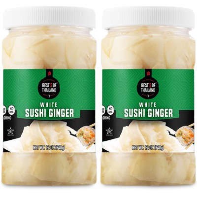 Best of Thailand Japanese White Pickled Sushi Ginger | No MSG | 2 Jars of 12o...