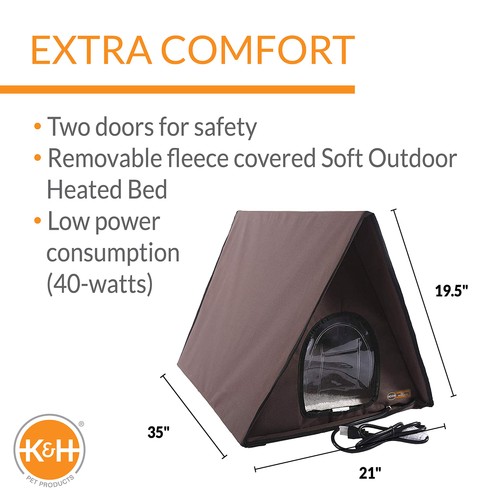 K&H Pet Products Outdoor Multi-Kitty A-Frame Heated House Chocolate 35x20.5x20" - Picture 2 of 10
