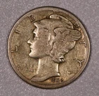 1936-S "Mercury" Silver One-Dime Coin, Extra Fine
