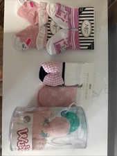 Set of 2 Socks 1 Rattle Sock  1 WubbaNub Pacifier For Baby Girls NEW 37
