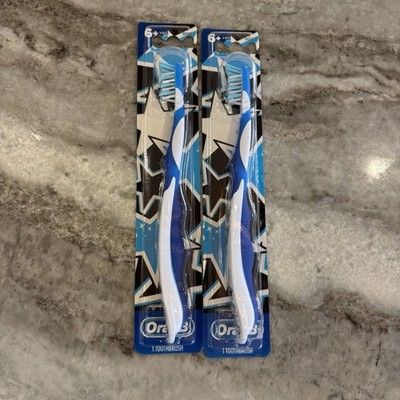 2x Oral B CrossAction Toothbrush 6+ Years Kids Childrens Dental - Blue - 2 CT.