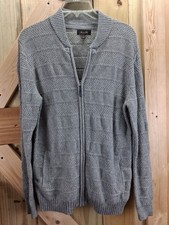 Tasso Elba Sweater Men's Small Full Zip Cardigan Lightweight Gray Pockets