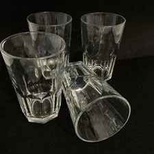 Vtg Libbey Crisa Signed Set Of 4 Clear Paneled Drinking Glasses 16 oz READ/ Chip