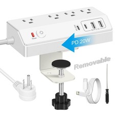 Desk Clamp Power Strip with USB C 20W PD - Removable 1.8 inches, White