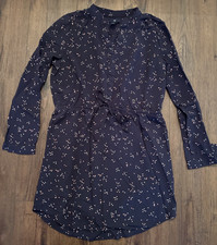 Gap Women's Long Sleeve Tie-Waist Dress Navy Blue with Dot Pattern Size Small
