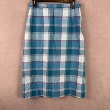 Vintage Plaid Teal Pendleton Wool Skirt Size 10 Midi 1960s