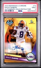 2023 BOWMAN UNIVERSITY CHROME AUTO-GOLD REFRACTOR #74 MALIK NABERS 34/50 PSA 9