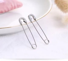 Safety Pin Earrings - Silver Colour - 1 Pair Earrings Hoop - Punk Style