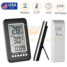 Digital LCD Thermometer Clock Wireless Indoor/Outdoor Temperature Meter Gauge