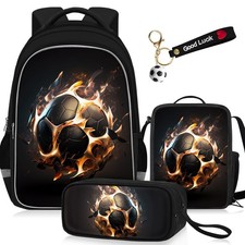 School Backpack for Boys - 4pcs Soccer Boys Backpack with Lunch Box and Penci...
