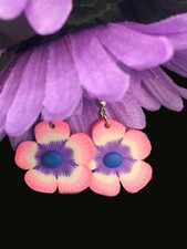 Little Girls Pretty Pink, Purple and Blue Clover Leaf Hook Earrings