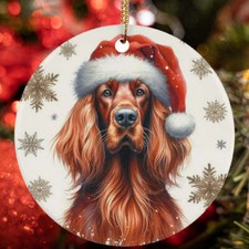 Merry Xmas Irish Setter Santa Dog Snowflake Winter Christmas Ornament Gift Decor