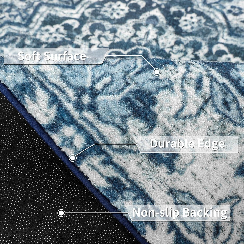 Vintage Washable Area Rug 4x6 Soft LowPile Floor Carpet for Living