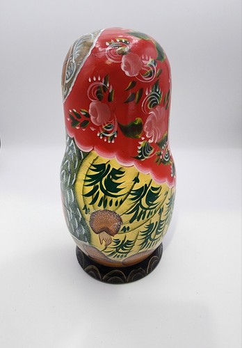 Wooden 9" Russian Matrioshka Christmas Doll w/8 Wooden Ornaments Hand Painted - Picture 3 of 11