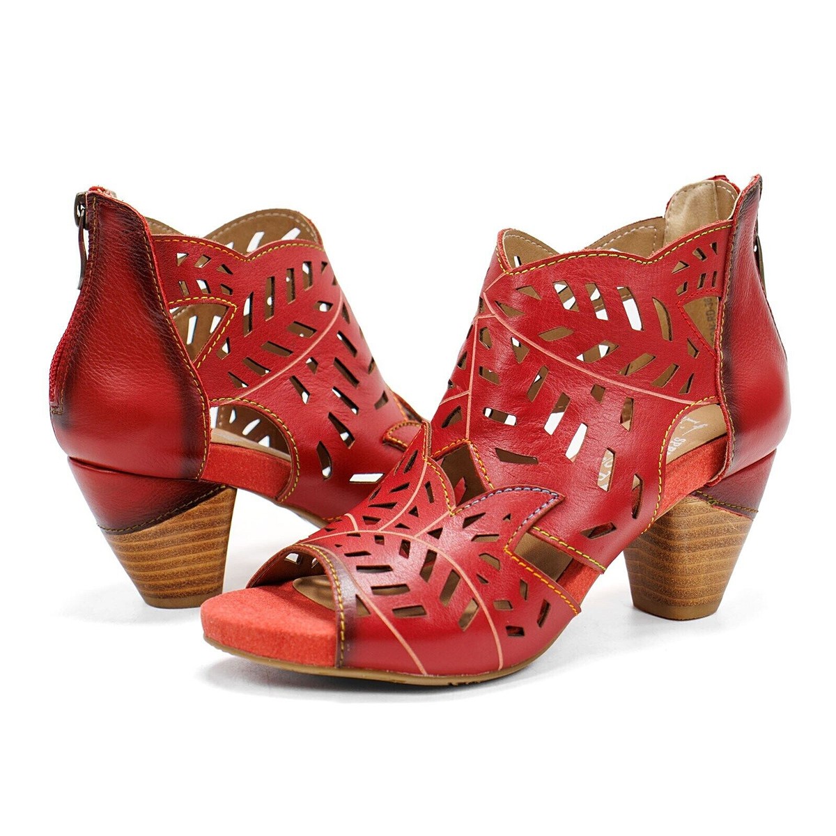 Women L'Artist Spring Step Icon Red Leather Heel Sandals | eBay