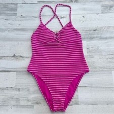 LUCKY BRAND Womens One-piece Suit Womens Large Pink White Swimsuit Beach Resort