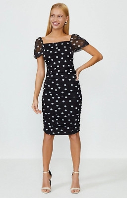 COAST SCHWARZ WEISS GEPUNKTET NETZ PUFFÄRMEL BODYCON WACKEL KLEID NEU MIT ETIKETT 8 (6)