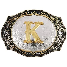 INITIAL " A-Z " RODEO COWBOY LETTER SHINE GOLD SILVER WESTERN BELT BUCKLE US
