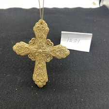 GOLD GLITTERED CROSS PLASTIC 5.  ORNAMENT UNBRANDED