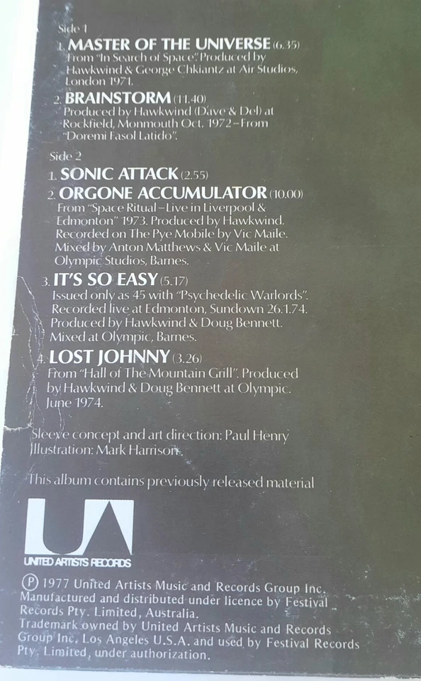 Hawkwind ‎– Masters Of The Universe..United Artists ‎– L-36,180..Aust.1977.. - Image 2 of 4
