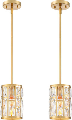 Modern Crystal Pendant Light Fixture 2-Pack Gold Finish Hanging Lighting Crystal