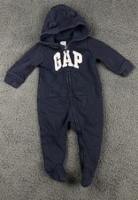 Baby Gap Hooded Navy Blue 3 6 3-6 Outfit Footed Bear Ears Sweatshirt Coverall