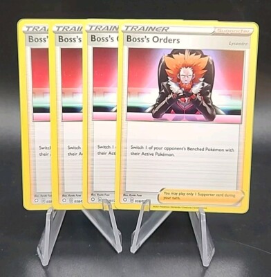4x Boss's Orders Lysandre 058/072 Sword & Shield Shining Fates Pokemon Playset