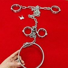 Stainless Steel Bondage Handcuffs Ankle Neck Collar Cuffs Locking Restraint BDSM