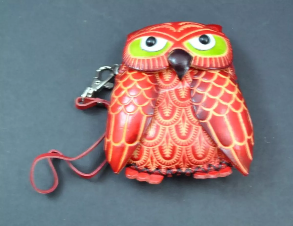Handmade Leather 3D Animal Owl Coin Purse Pocket Handbag Man Women