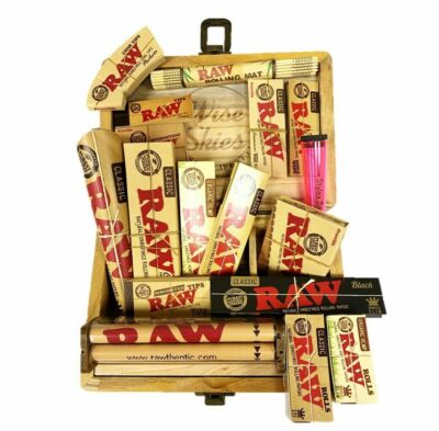 Wise Skies Medium Holzkiste - Smoking Rolling Papers Geschenkset Raw Cones Tips UK