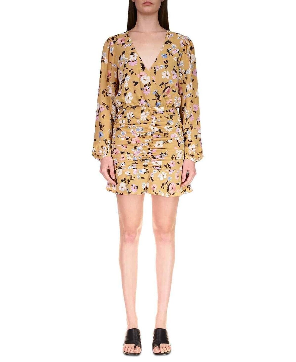 yellow floral ruched dress Zapaka Women Butter Yellow Floral Midi Dress with Bow Ruffled Ruched A Line Spaghetti Straps Wedding Guest Dress, Yellow / US12