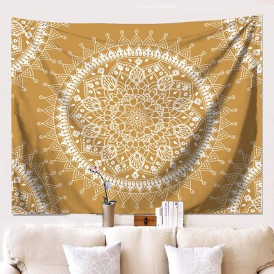 Mandala Yellow Ochre Bohemian Floral Tablecloth Tapestry 75'' x 58''