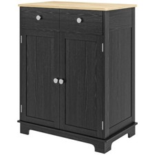 MDF Rubberwood Kitchen Storage Cabinet Distressed Black Natural
