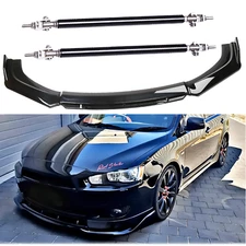 Gloss Black Front Bumper Lip Splitter Spoiler Kit + Strut Rods For Mitsubishi L