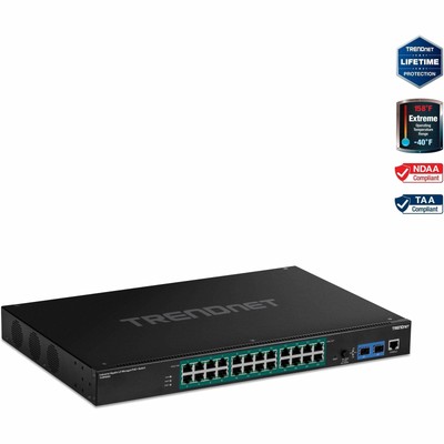 TRENDnet TI-RP262i,26-Port Industrial Gigabit L2 Managed PoE+ Rackmount Network