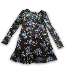 Wild Fable Black Floral Long-sleeve V-neck Velour Mini Dress Women’s Size Small